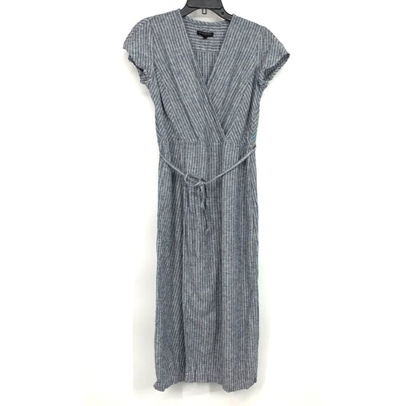 Banana Republic Dress Stripe Linen Blend Faux Wrap VNeck Tie Waist - Picture 3 of 12